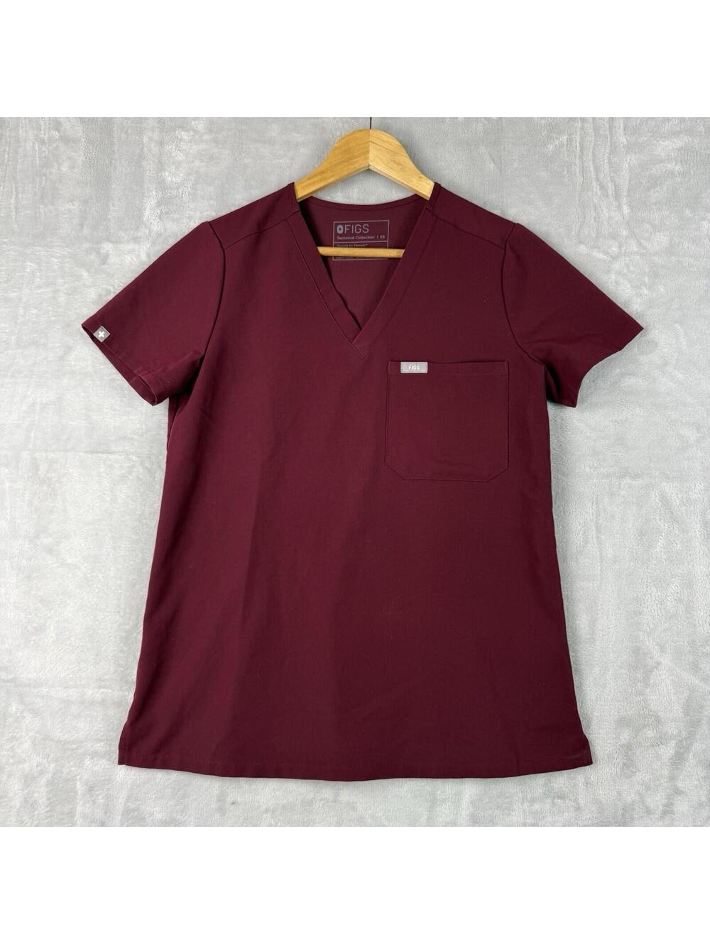 FIGS Catarina One Pocket Scrub Top Burgundy Tops Size XS Summer Work Uniform EUC